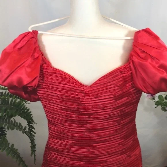 Vintage Lillie Rubin Couture Designer Red Pleated Satin Dress Women’s XS/S 2-4 - Picture 8 of 16